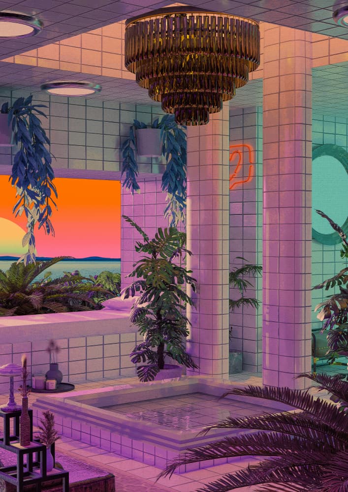 Vaporwave Sunset Pool by CosmoZach — canvas wall art