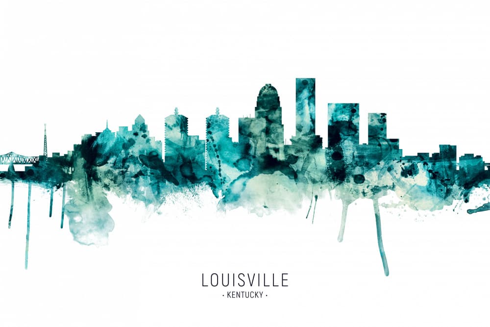 Watercolor Louisville Skyline by Michael Tompsett — canvas wall art
