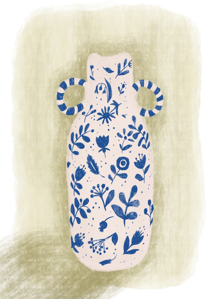 Blue Floral Vase by Gulcihan Ozguc — canvas wall art