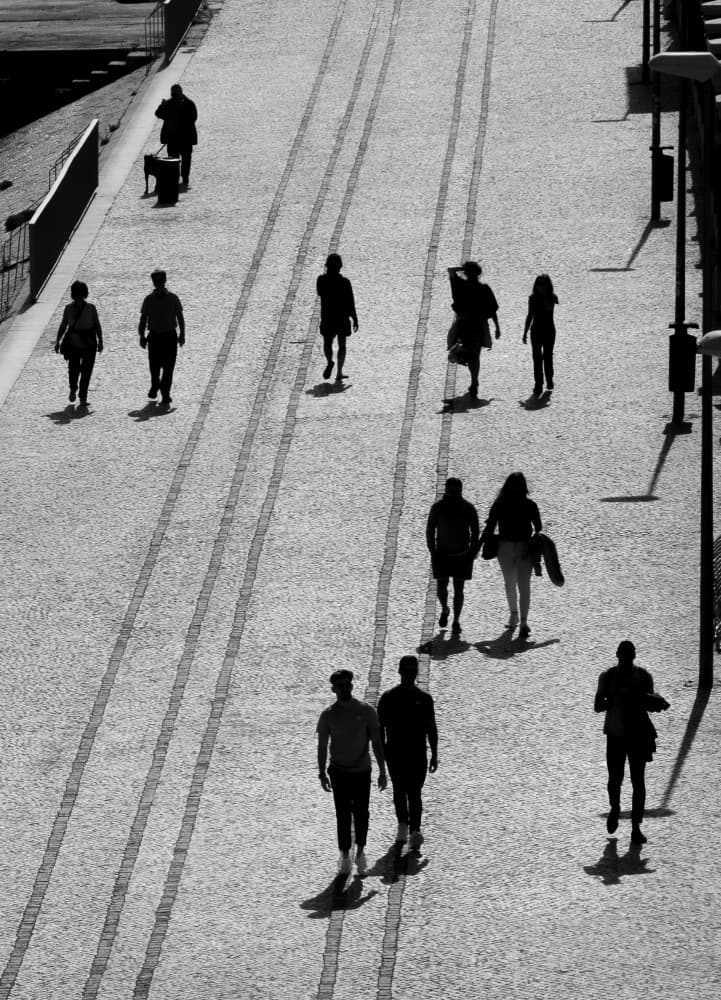 Urban Silhouettes Walking by Delphine de Malleray — canvas wall art