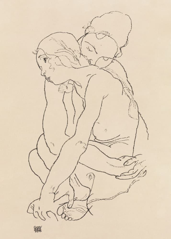 Woman and Girl Embracing 1918 by Egon Schiele — canvas wall art