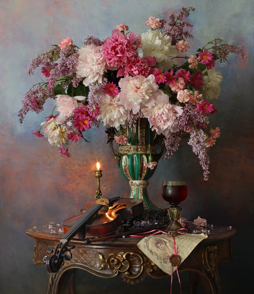 Romantic Peony Violin by Andrey Morozov — canvas wall art