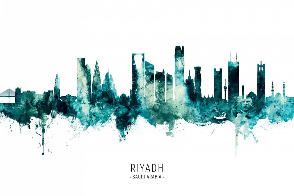 Riyadh Watercolor Skyline by Michael Tompsett — canvas wall art