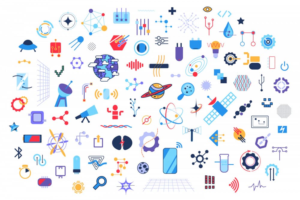 Science Technology Icons by Marika Barsrsind — canvas wall art