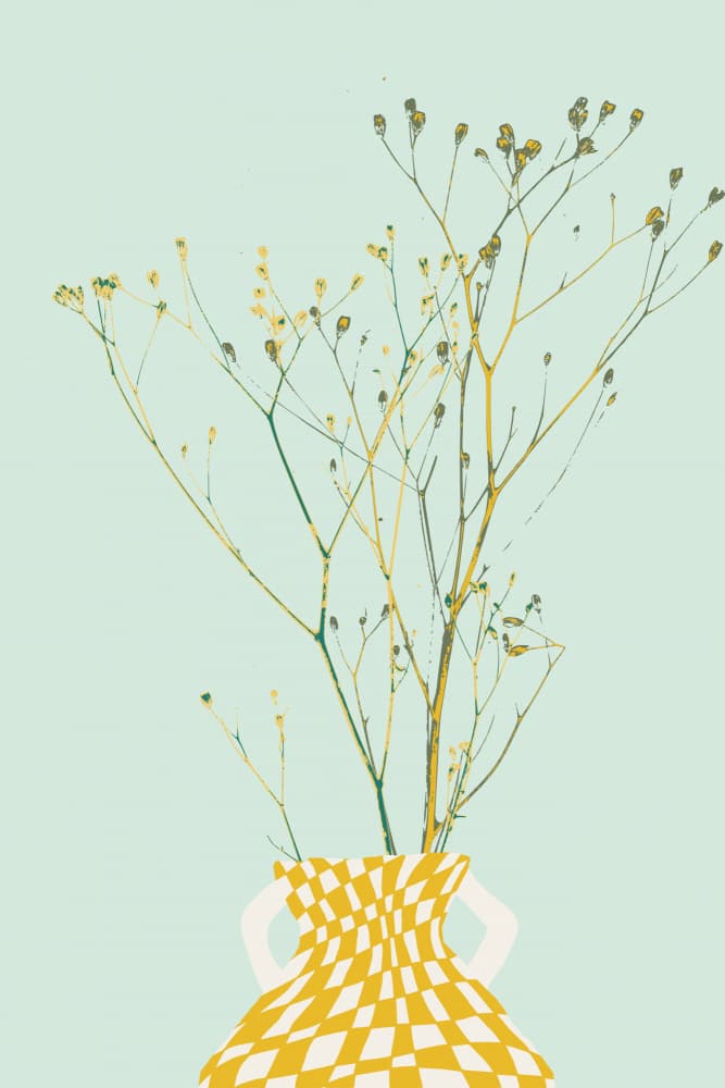 Botanical Checkered Vase by Annick — canvas wall art