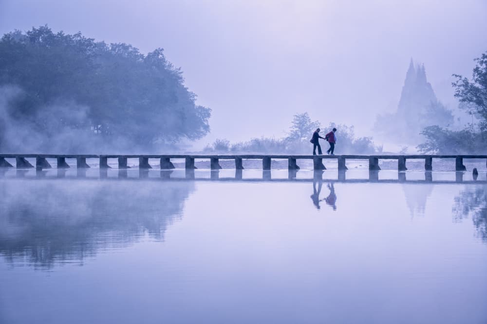 Misty Bridge Walk by Prasad Ambati — canvas wall art