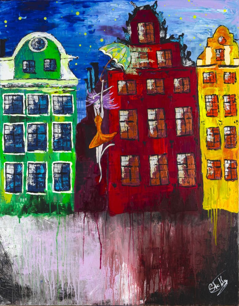 Whimsical Amsterdam Night by Sofia Toborg — canvas wall art