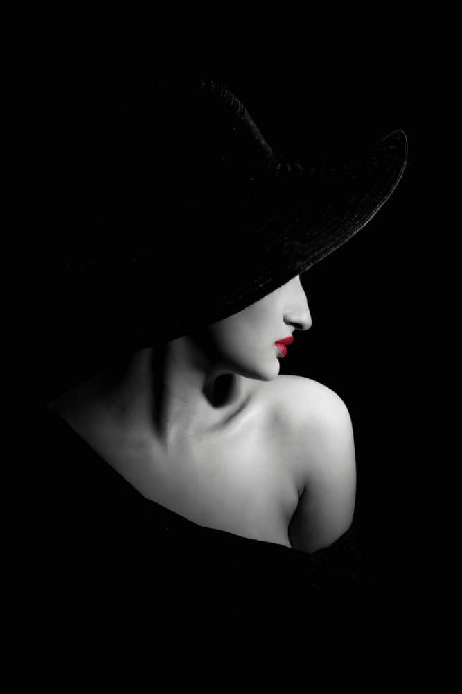 Black Hat Red Lips by Prithul Das — canvas wall art