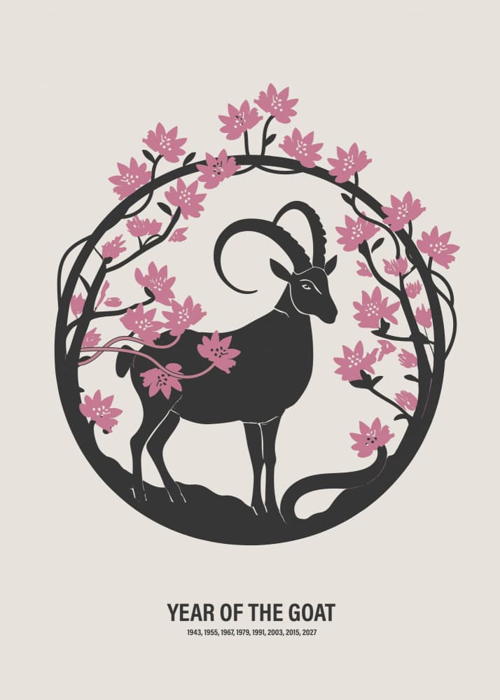 Goat Amidst Blossoms by Paperago — canvas wall art