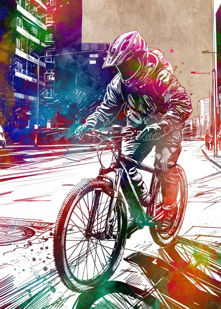 Vibrant Street Biker by Justyna Jaszke — canvas wall art
