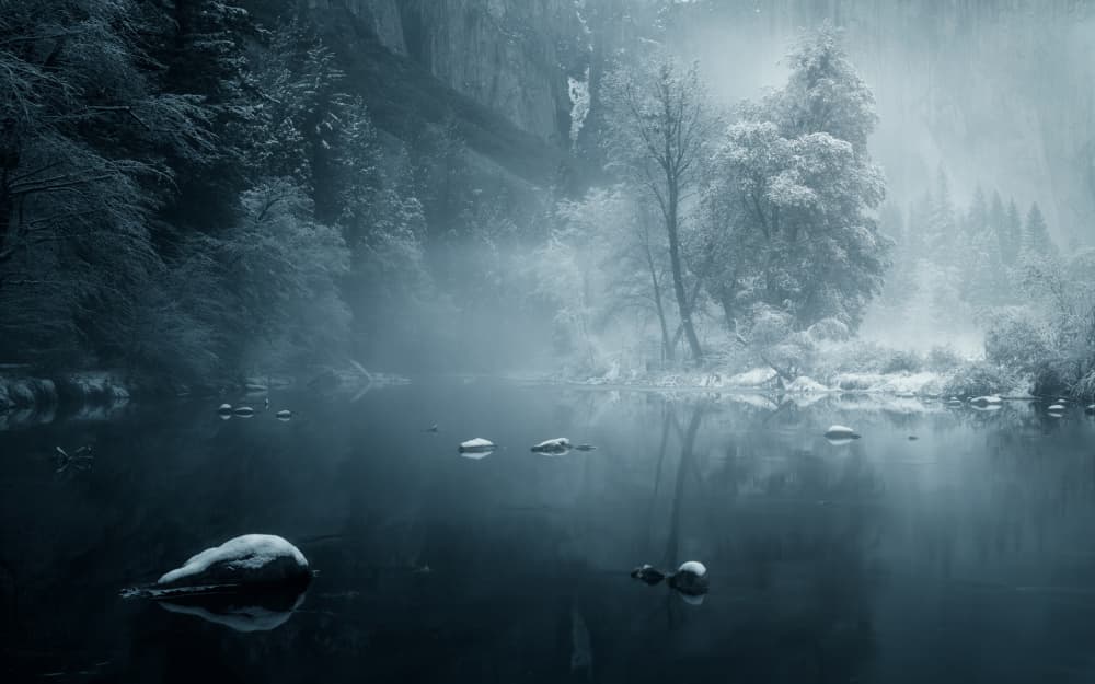 Misty Winter River by Joan Zhang — canvas wall art
