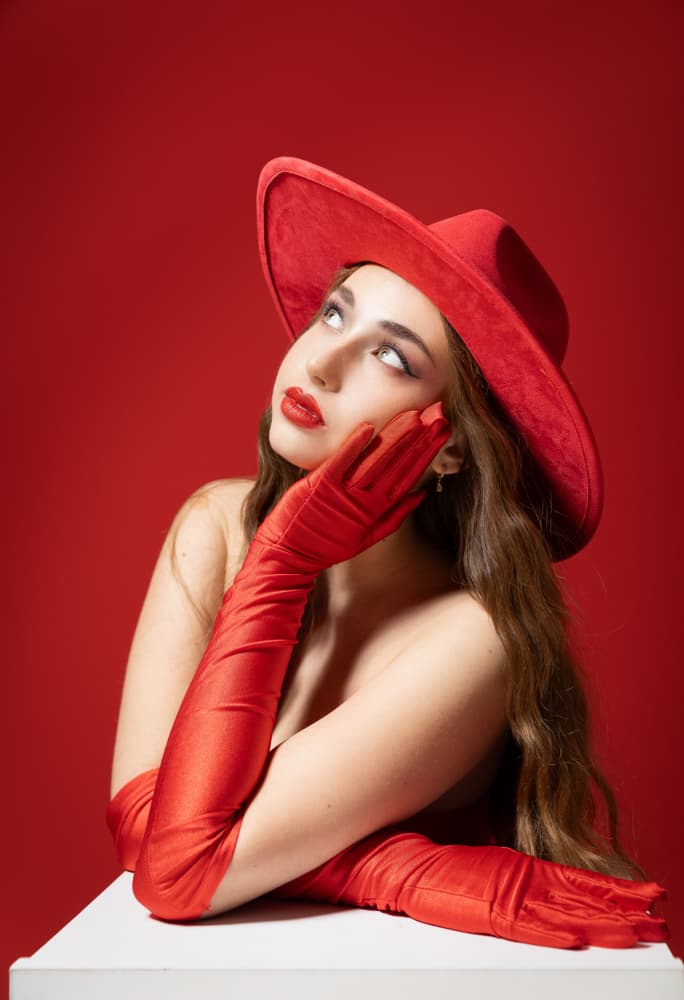 Elegant Red Portrait by Sharon Levy — canvas wall art