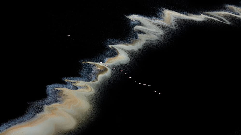 Flamingos Wavy Desert Landscape by Henry Zhao — canvas wall art