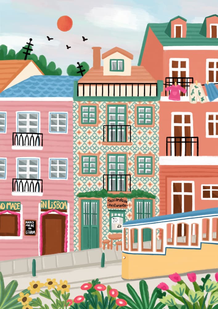 Colorful Lisbon Tram by Nidhi Kachhadiya — canvas wall art