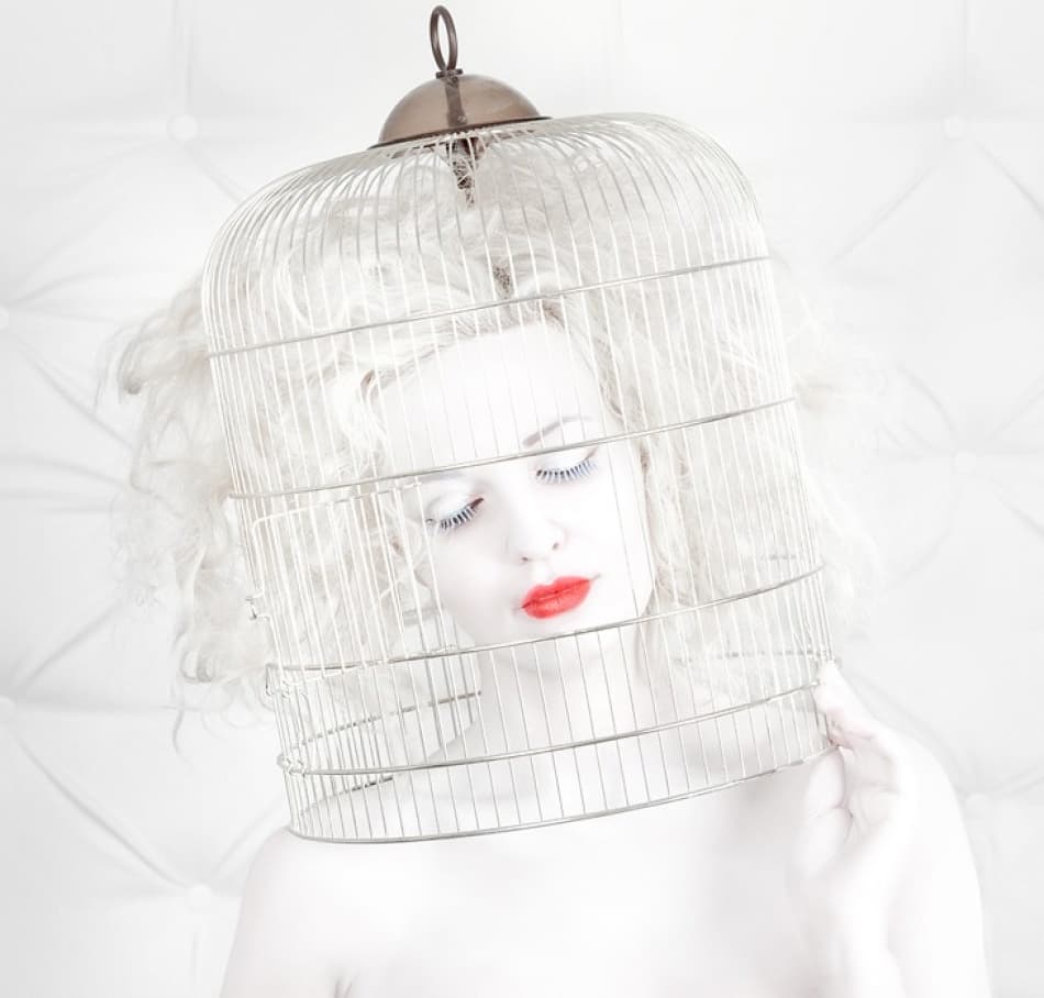 White Birdcage Woman by John Andre Aasen — canvas wall art