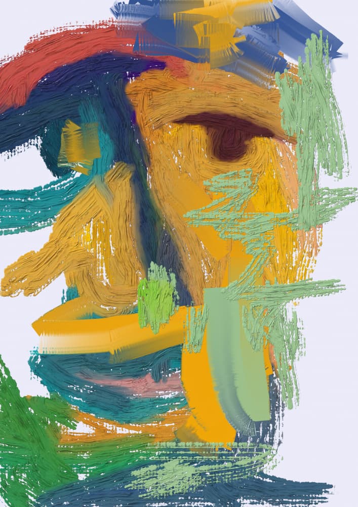 Colorful Abstract Face by Lembayung senja studio [Vintage Poster] — canvas wall art