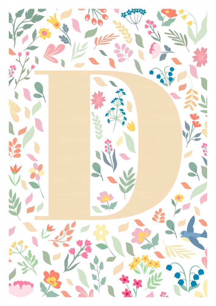 Whimsical Floral Letter D by Sarah Manovski — canvas wall art
