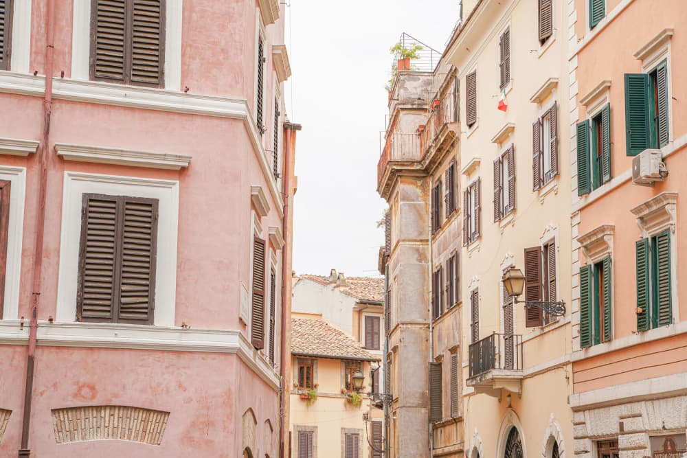 Charming Pastel City Street by Henrike Schenk — canvas wall art