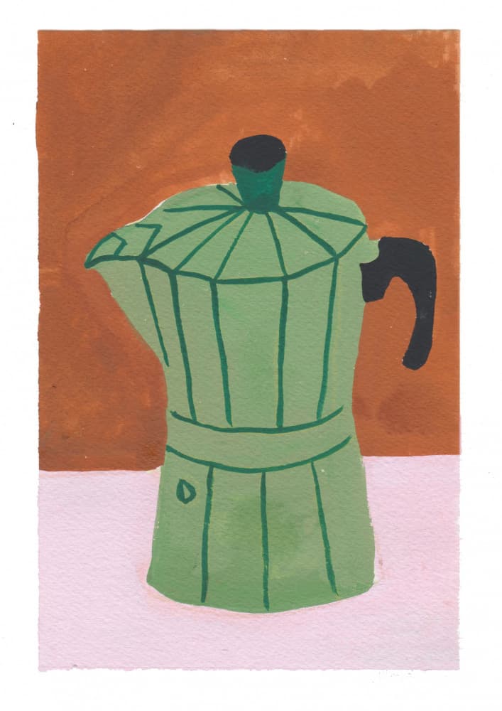 Green Moka Pot Still Life by Emma Make — canvas wall art