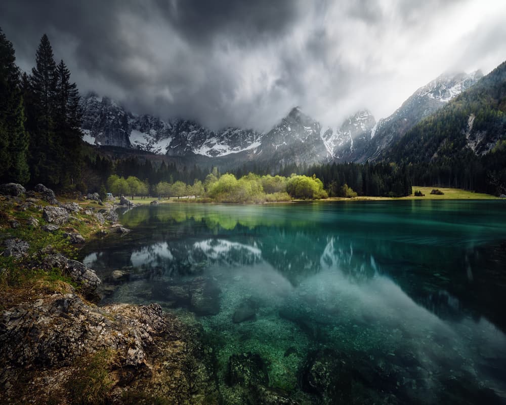 Moody Mountain Lake by Juan Pablo de Miguel — canvas wall art