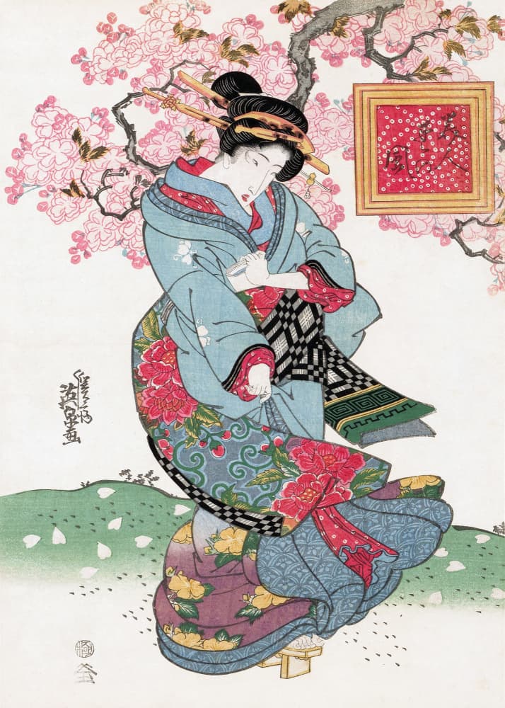 Japanese Woman (1828) Vintage Woodblock Print by Keisai Eisen — canvas wall art