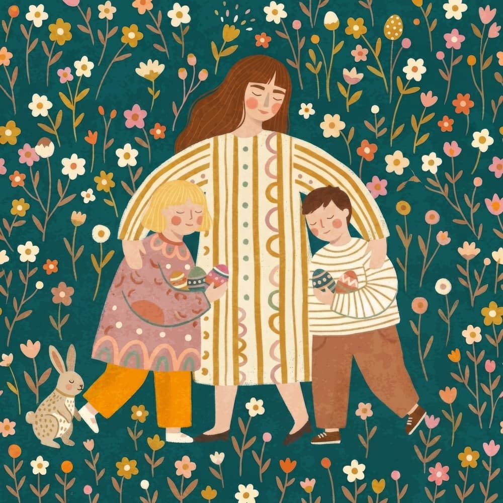 Joyful Easter Family by Emel Tunaboylu — canvas wall art