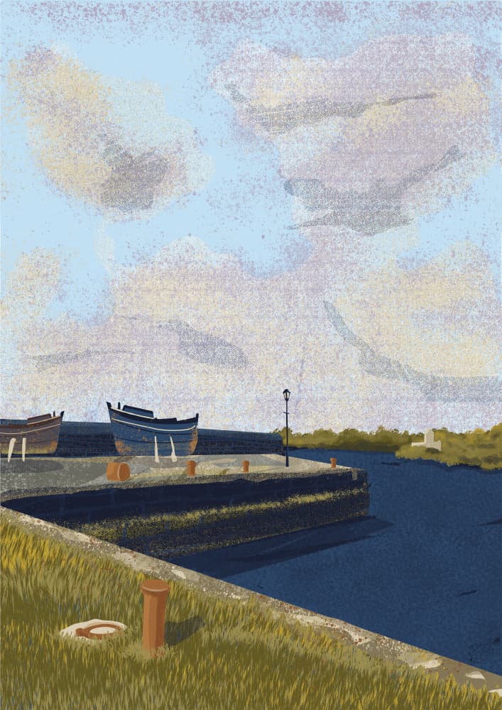 Rustic Harbor Scene by Charlotte Trudgett — canvas wall art