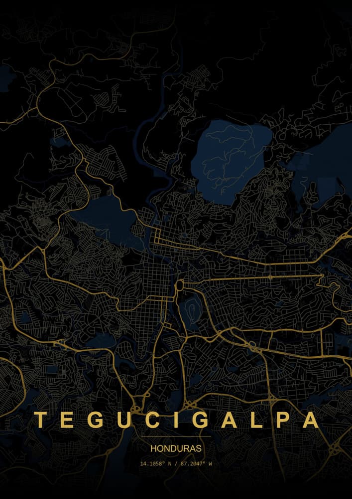 Tegucigalpa Night Map by HUGO — canvas wall art