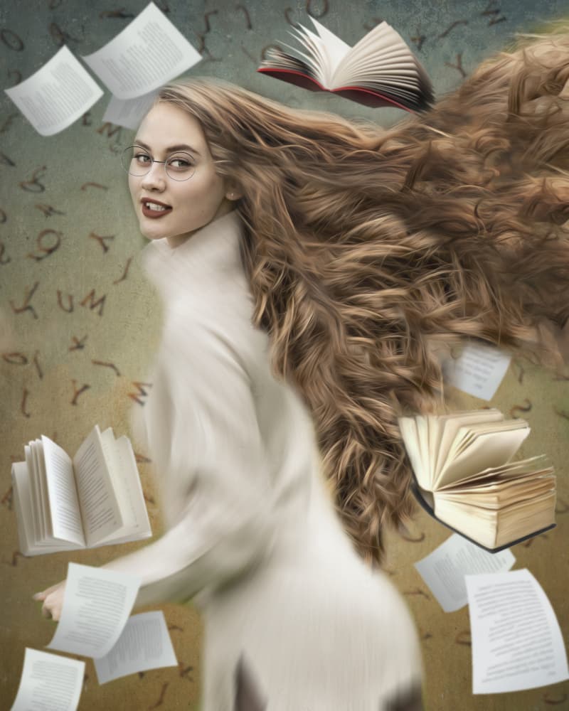 Flowing Hair And Books by Ewa Całkosińska-Kajzer — canvas wall art