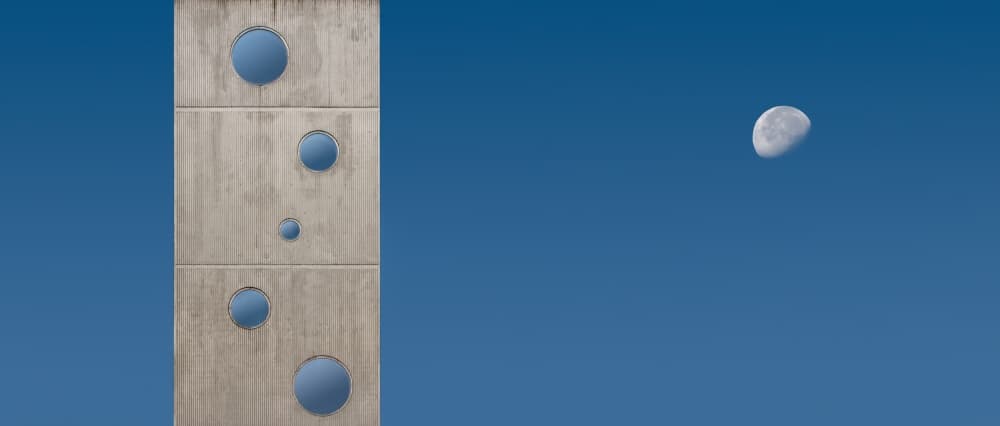 Geometric Moon Building by Hugo Borges — canvas wall art