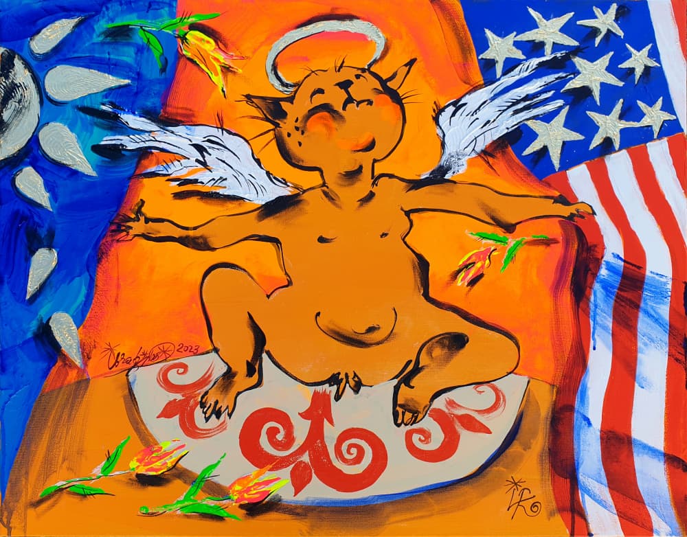 Patriotic Angel Cat by Kanat Ibragimov — canvas wall art