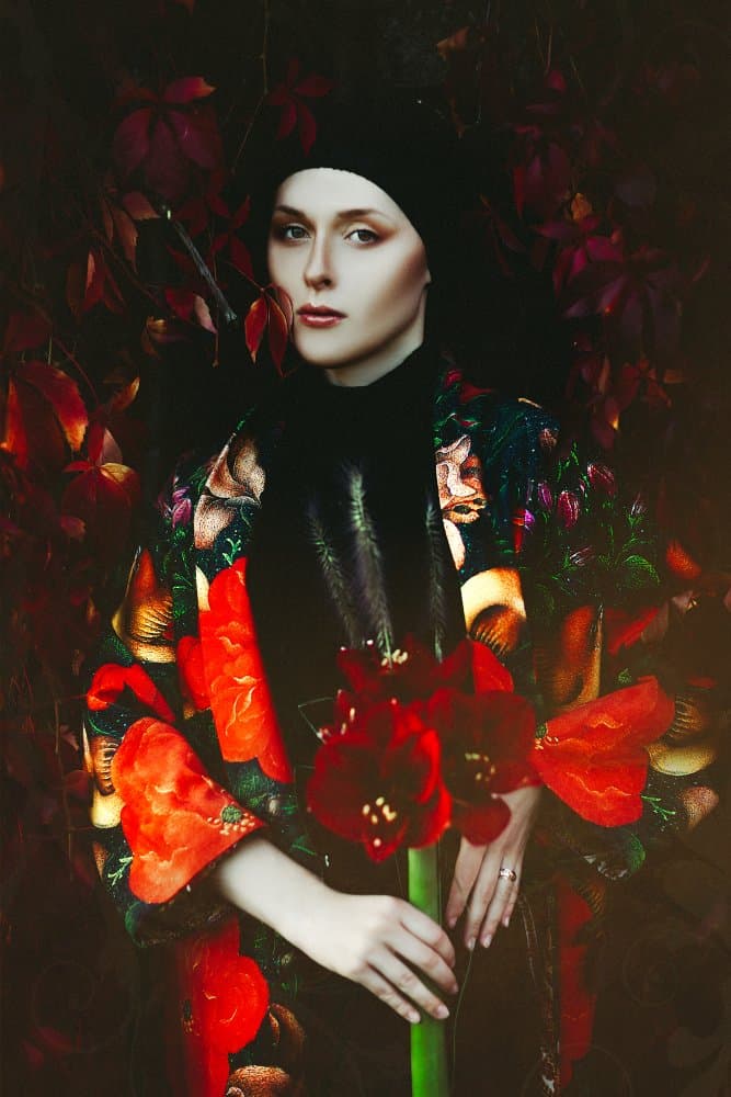 Elegant Woman Red Amaryllis by Ruslan Bolgov — canvas wall art