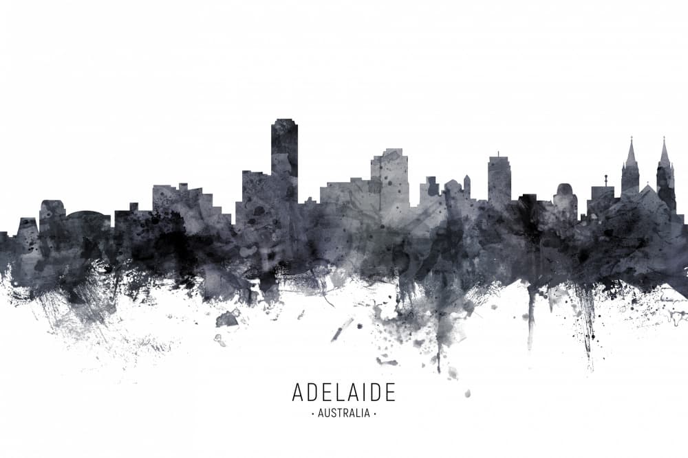 Adelaide Watercolor Skyline by Michael Tompsett — canvas wall art