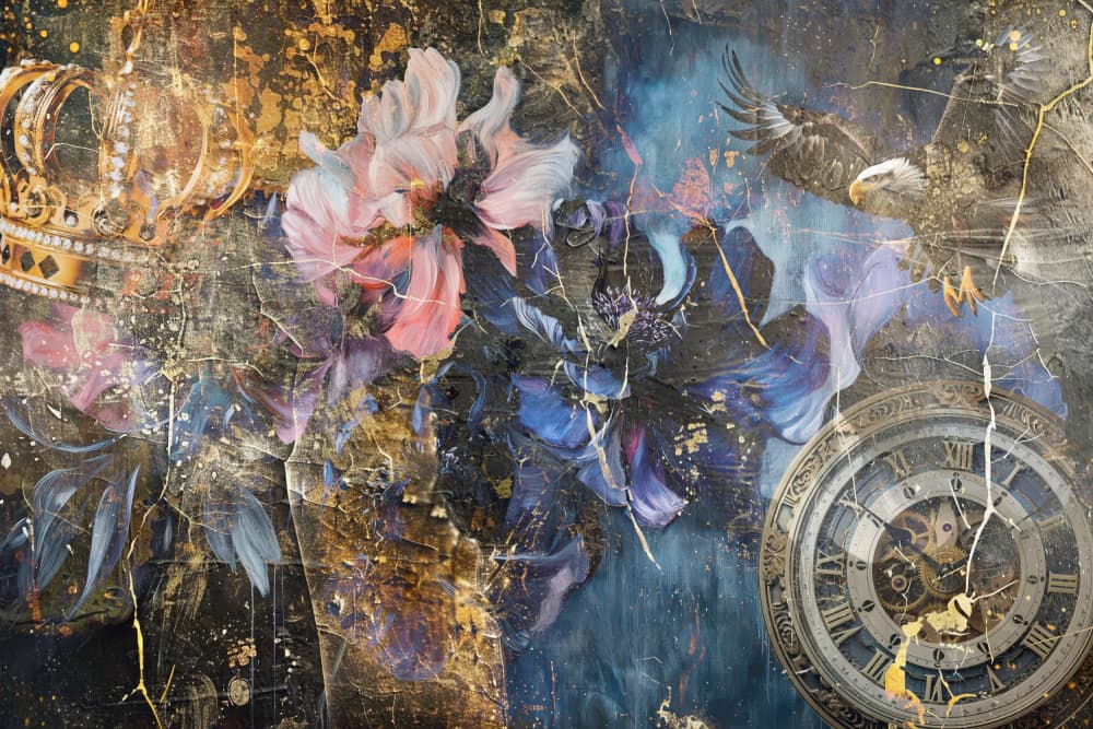 Regal Gold Floral Clock by Rafal Kulik — canvas wall art