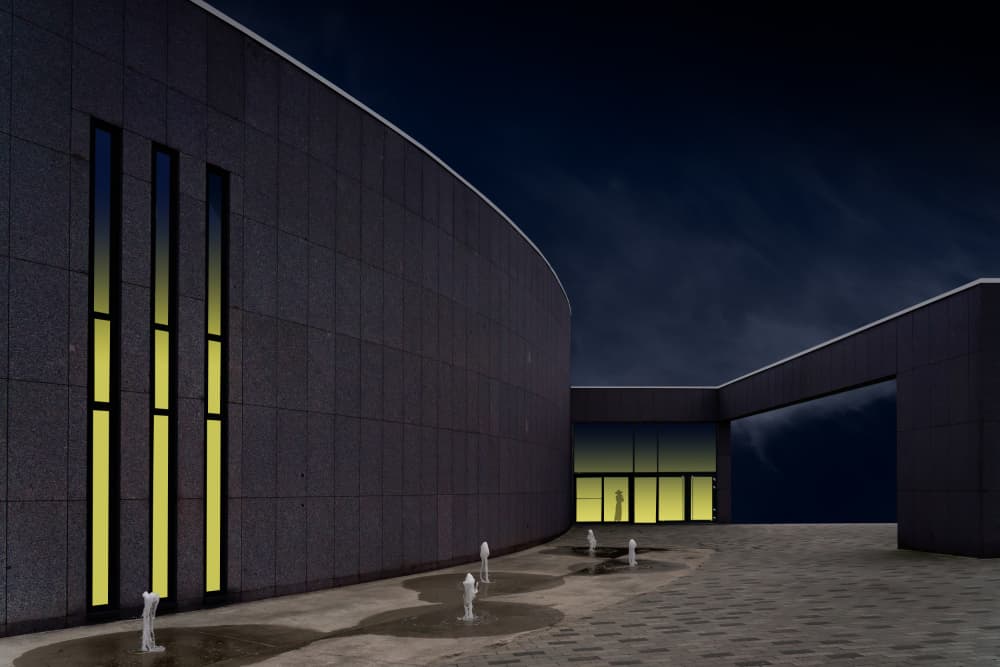 Glowing Modern Architecture by Luc Vangindertael (laGrange) — canvas wall art