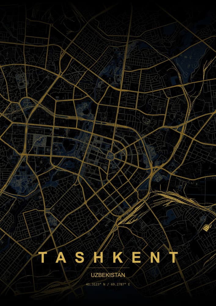 Golden Tashkent City Map by HUGO — canvas wall art