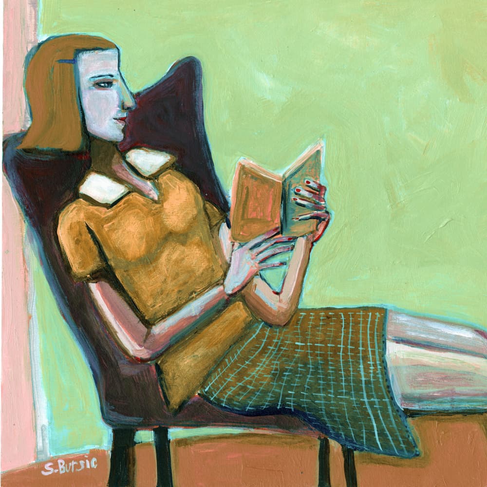 Relaxed Woman Reading by Sharyn Bursic — canvas wall art