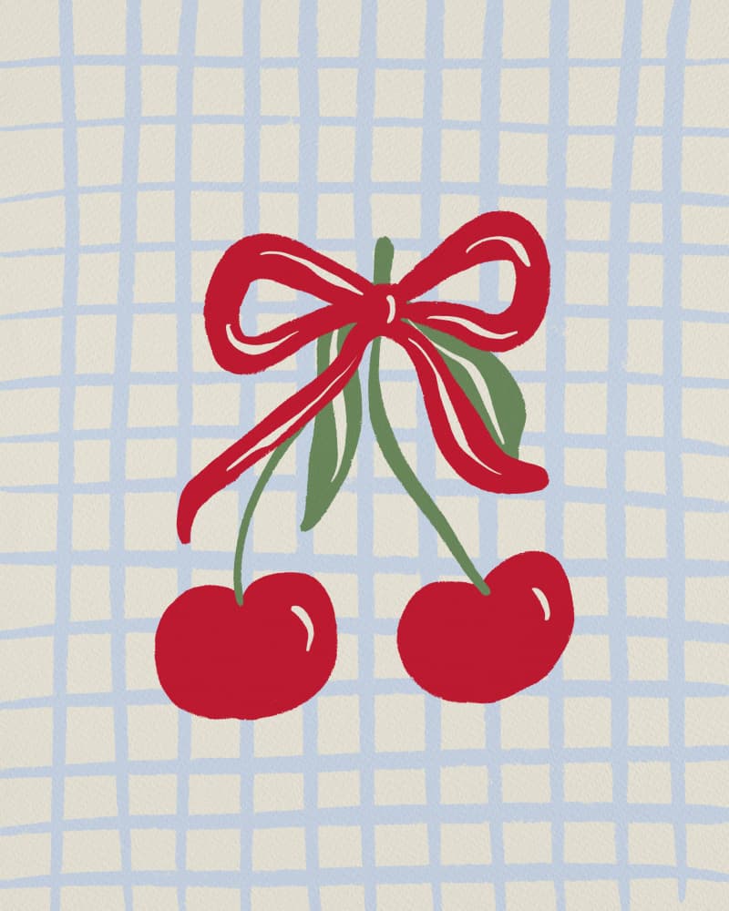 Sweet Cherries Blue Grid