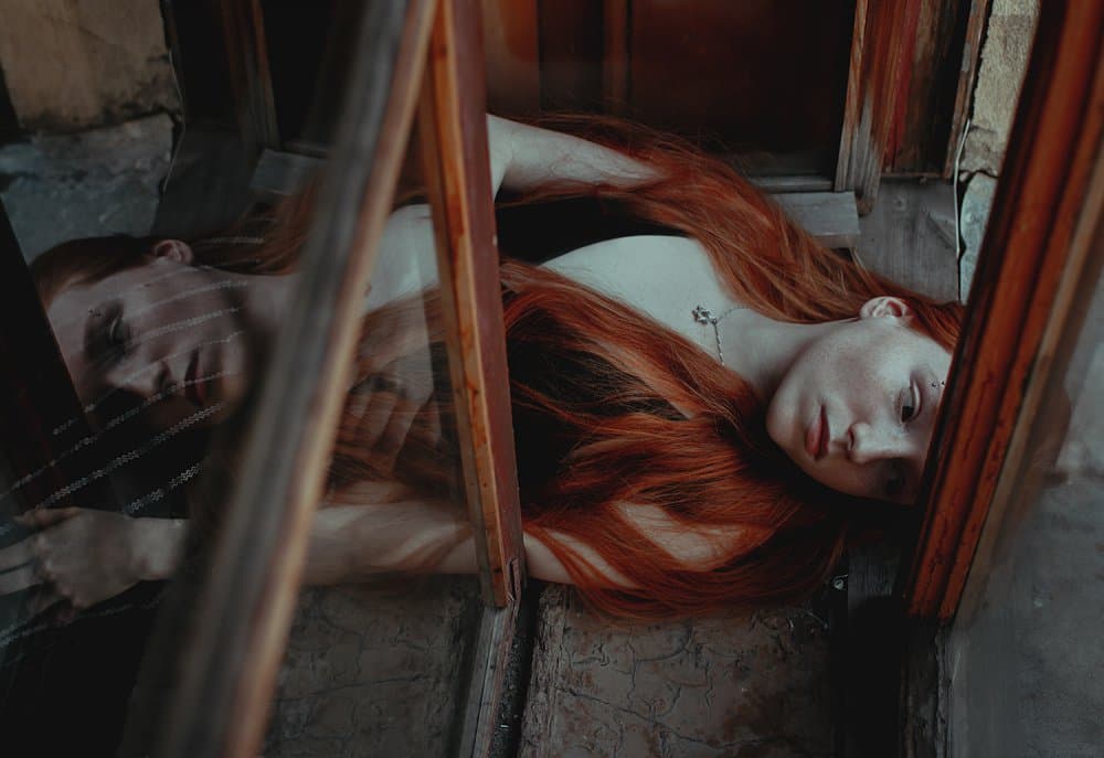 Mysterious Redhead Reflection by Irina Bunyatyan — canvas wall art