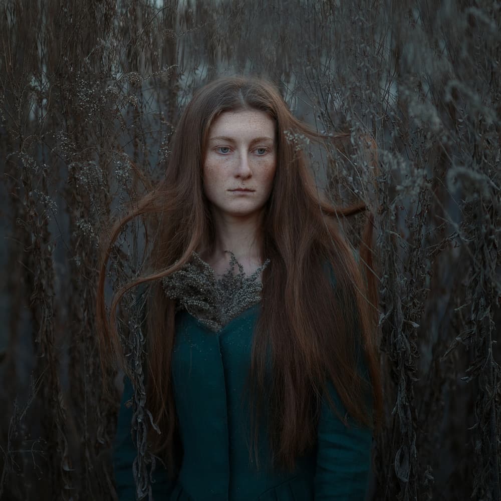 Pensive Redhead Portrait by Raluca Arhire — canvas wall art