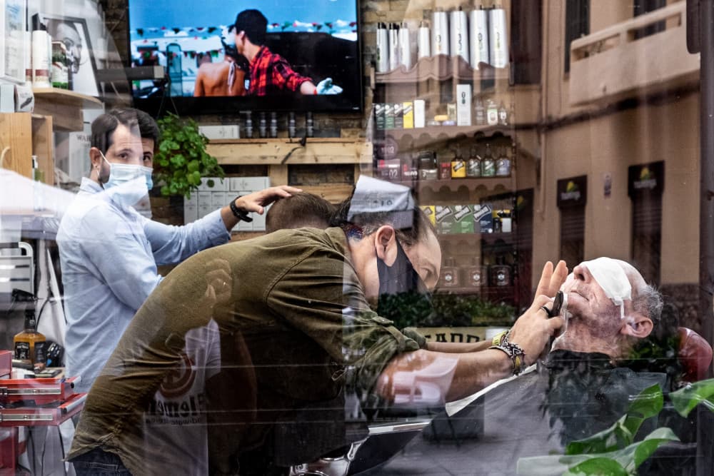 Barber Shop Reflections by Pablo Abreu — canvas wall art