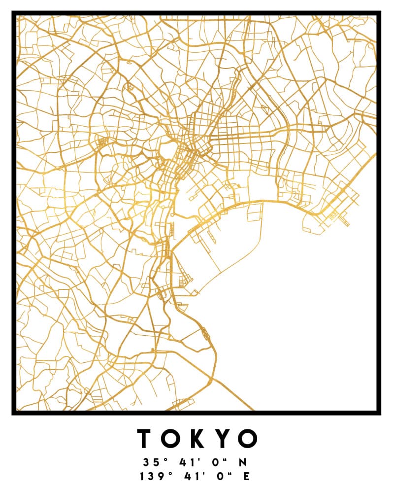 Golden Tokyo City Map by Emiliano Deificus — canvas wall art