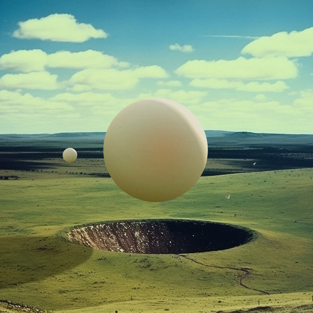 Floating Spheres Over Crater by Fran Rodríguez — canvas wall art