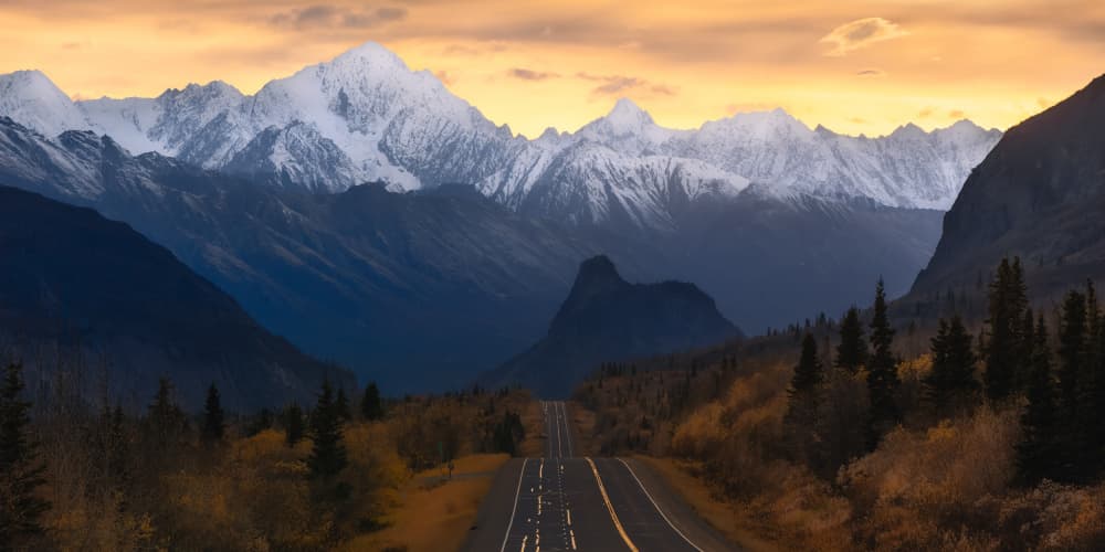 Majestic Autumn Road by Jennie Jiang — canvas wall art