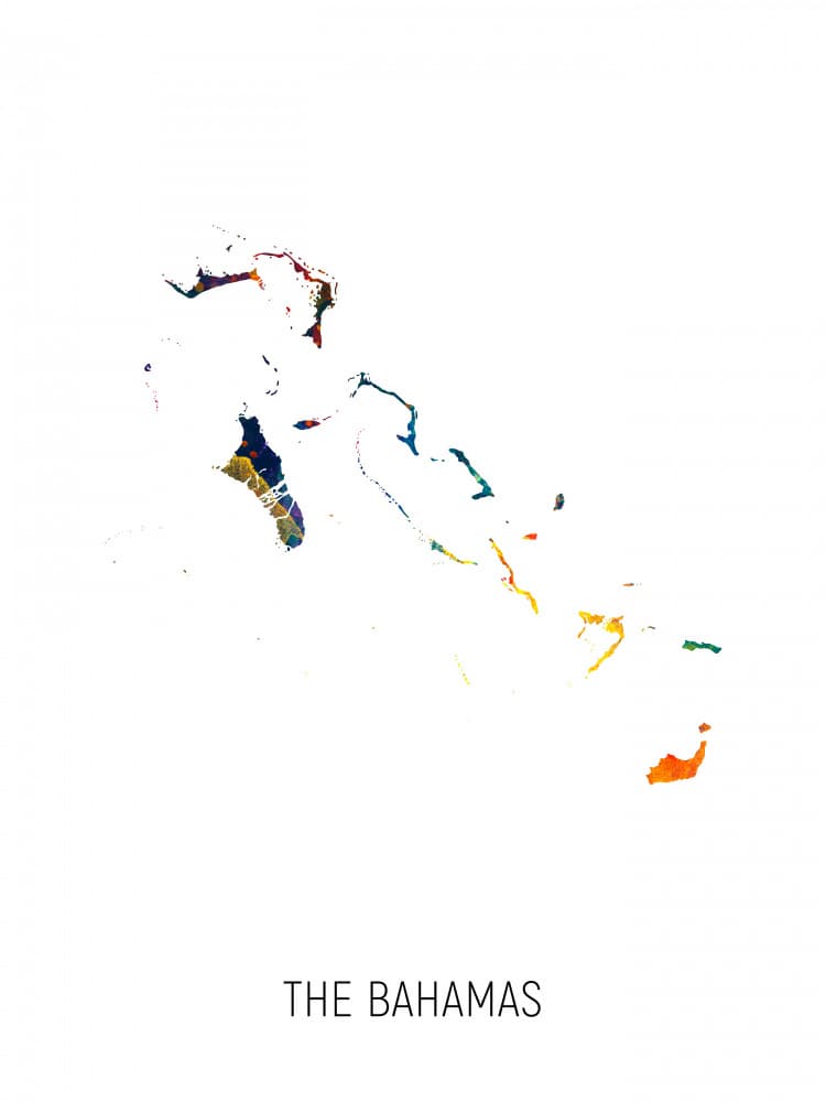 Bahamas Watercolor Map by Michael Tompsett — canvas wall art