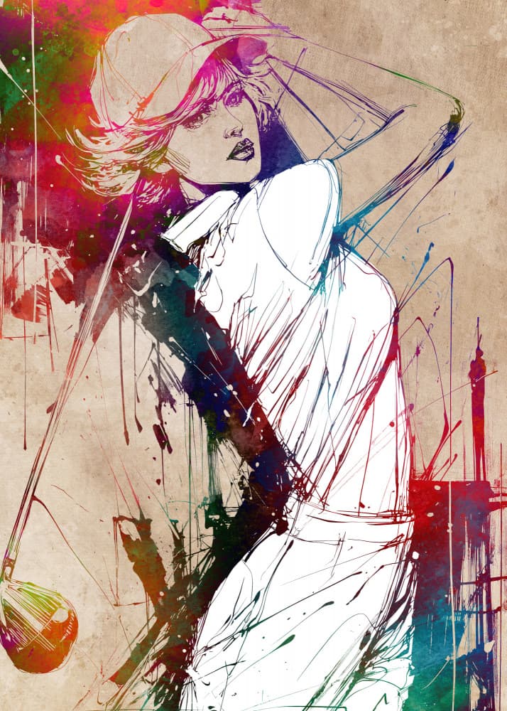 Vibrant Golfing Woman by Justyna Jaszke — canvas wall art
