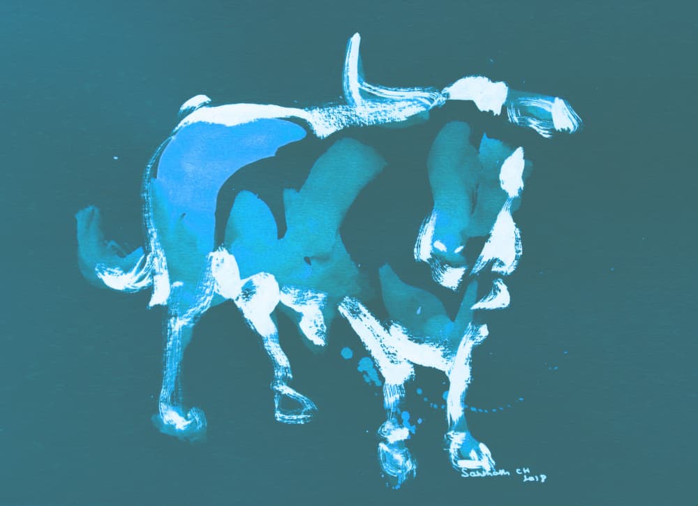 Expressive Blue Bull by Santhosh ch — canvas wall art