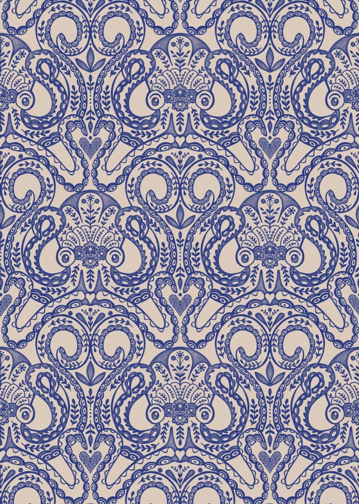 Ornate Blue Damask by Alexandra Weise — canvas wall art