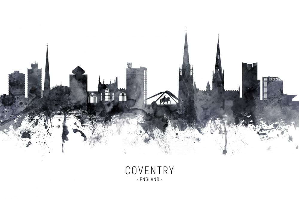 Coventry England Cityscape by Michael Tompsett — canvas wall art