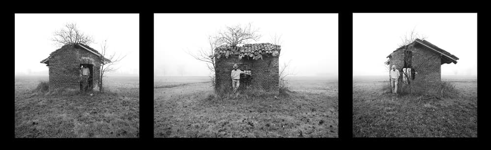 Mysterious Figure Foggy Shed by Carlo Ferrara — canvas wall art